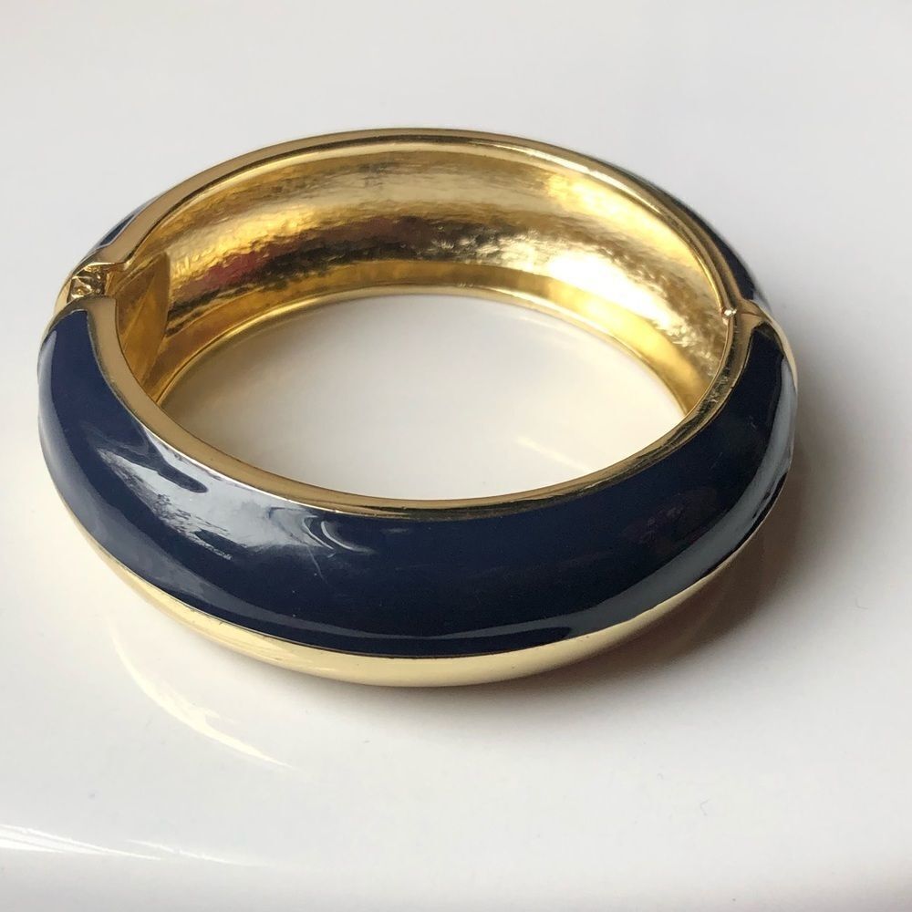 Bangle Bracelet Blue enamel W/ Gold tone